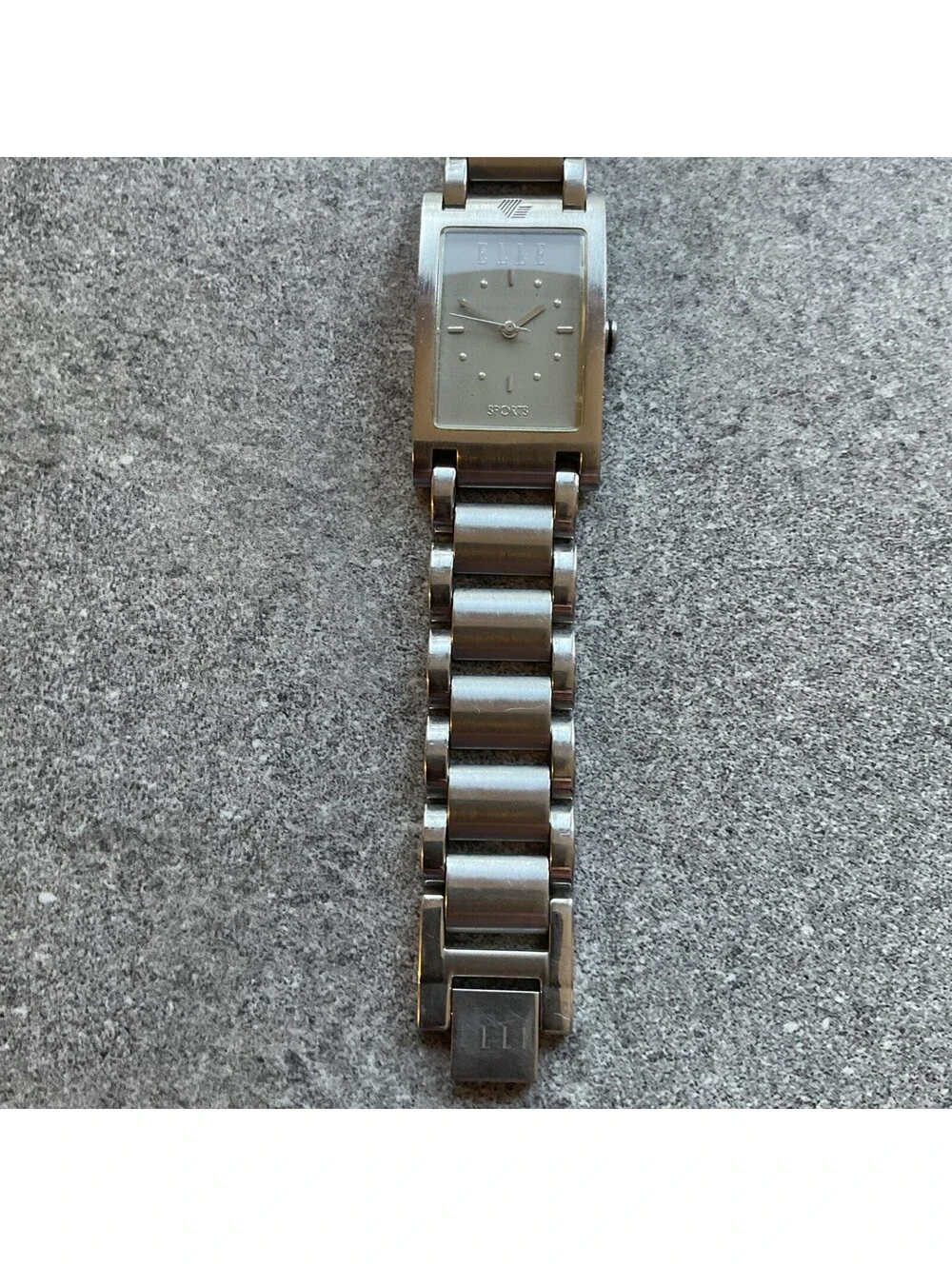Vntg Elle Sports Designed In France Womens Tank Style Watch 23mm Silver Tone BCF